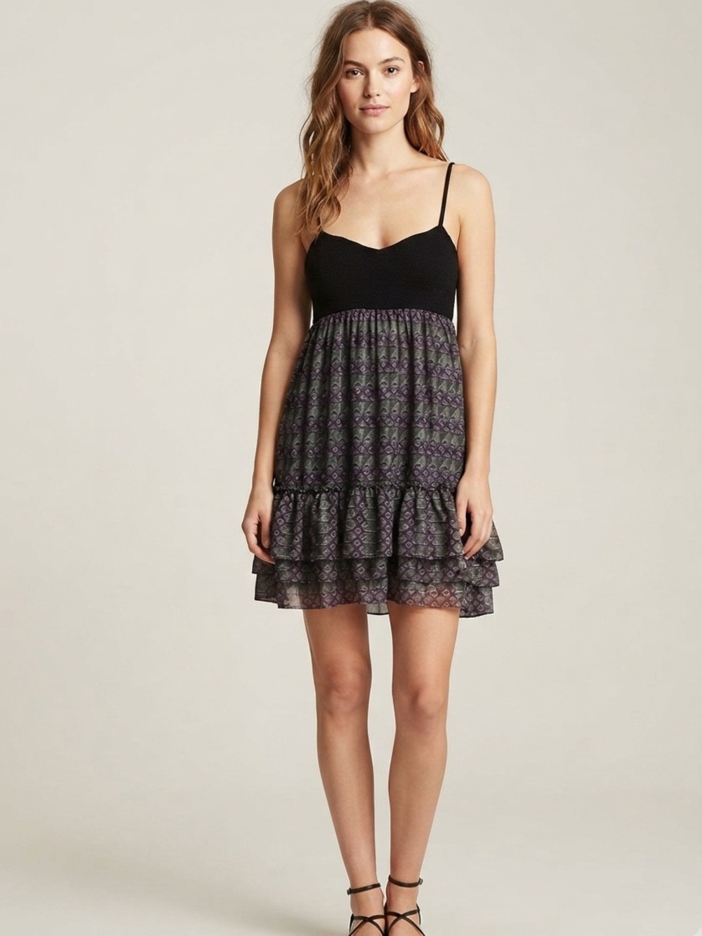 Forever 21 Dress Small S Vintage Boho Festival Ruffle Tiered Mini Cami Side Zip